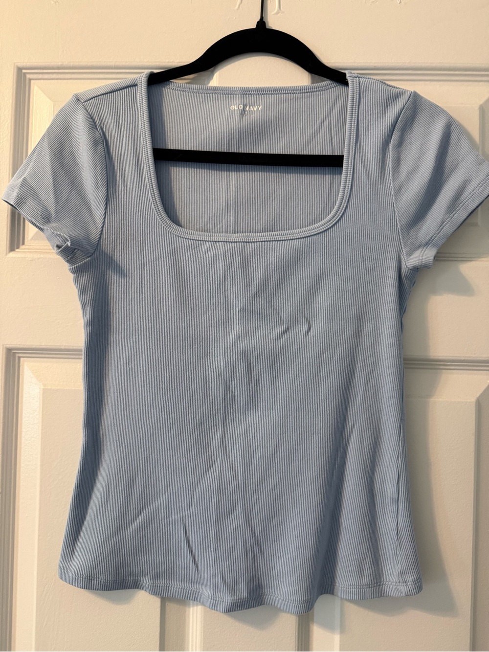 Old Navy Pale Blue Ribbed Square Neck Short Sleeve Tee